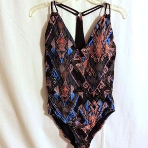 Time & Tru Multi-Colored Aztec Design One Piece Swimsuit Wms Sz XL 16-18